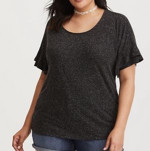 Torrid Charcoal Heather Knit Ruffle Sleeve Tee